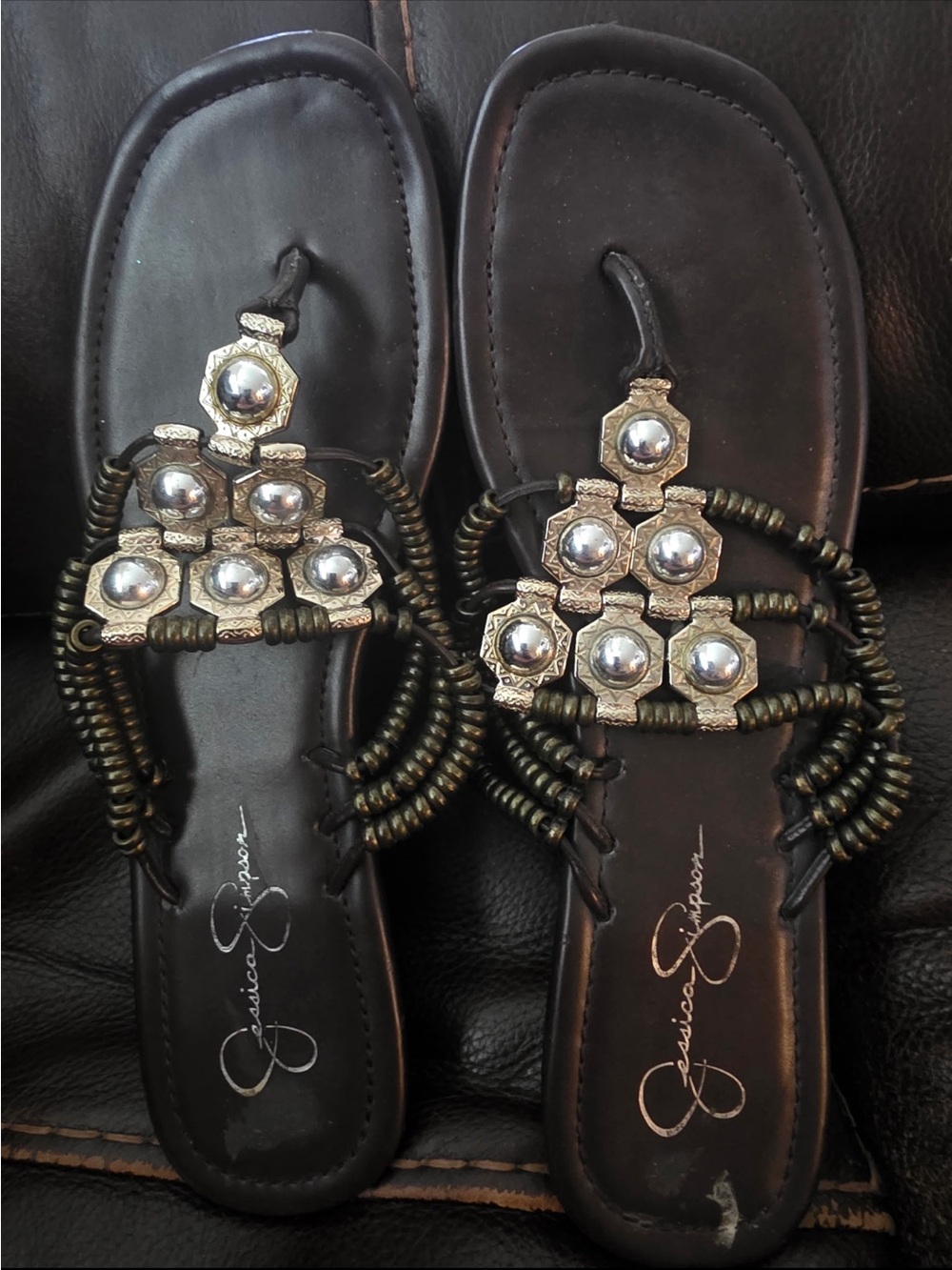 Jessica Simpson Black Embellished Coil-Strap Toe-Post Sandals